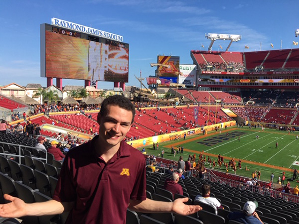  University of Minnesota Chemical Engineering senior Austin Redington at the Outback Bowl. (Image courtesy of Austin Redington.)